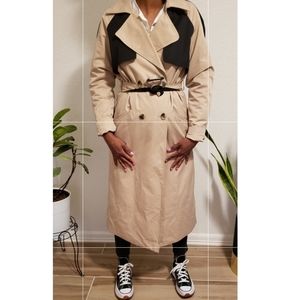 Vila raglan sleeve, beige/ black women's trench coat, size 2